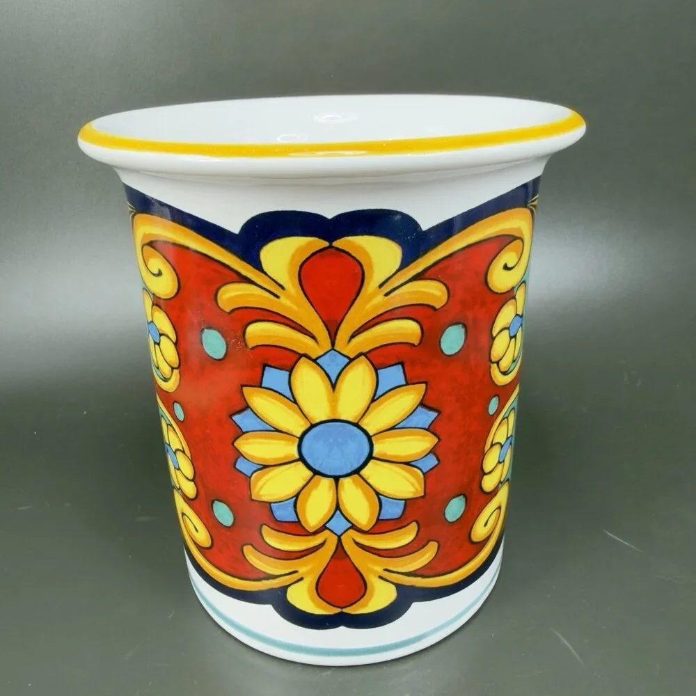 Ceramic Nova Deruta Made In Italy Redware Pottery Utensil Holder Crock Vase VTG - Picture 5 of 13